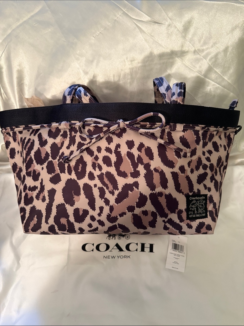 🤎🖤 Coach NWT Coachtopia Leopard Print Loop East/West Bow Tote Bag - Picture 4 of 11